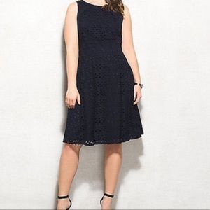Dress Barn, navy blue eyelet dress.